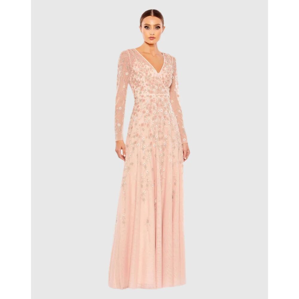 Mac Duggal Embellished Wrap Over Illusion A Line Gown 10 Maxi Dress 9131 New - Picture 3 of 8